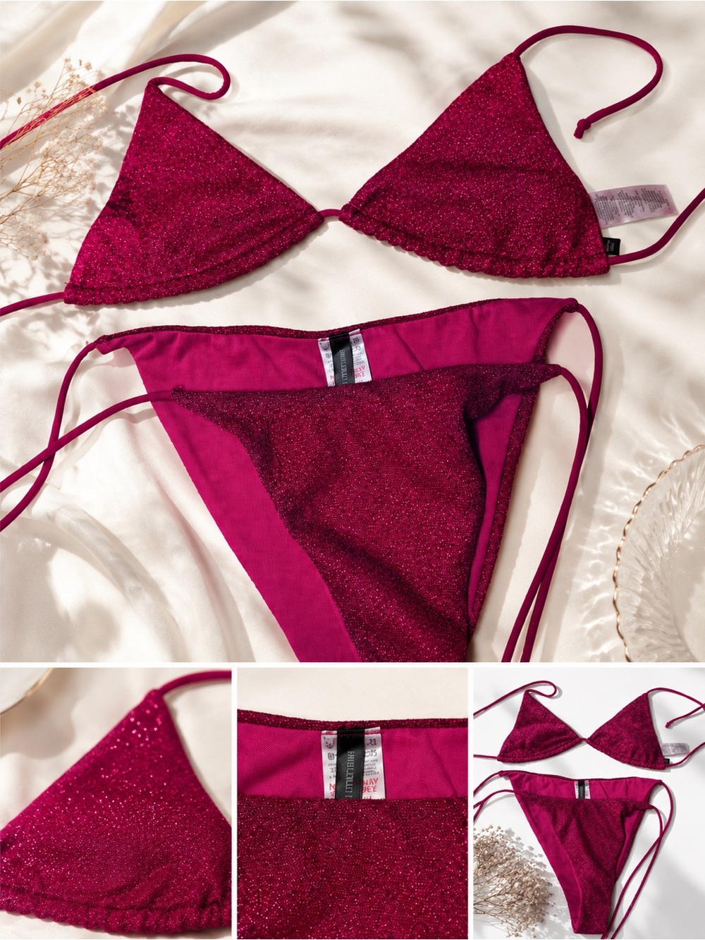 PrettyLittleThing Hot Pink Glitter Bikini Set | UK 8 / US 4 | Barbiecore Swim